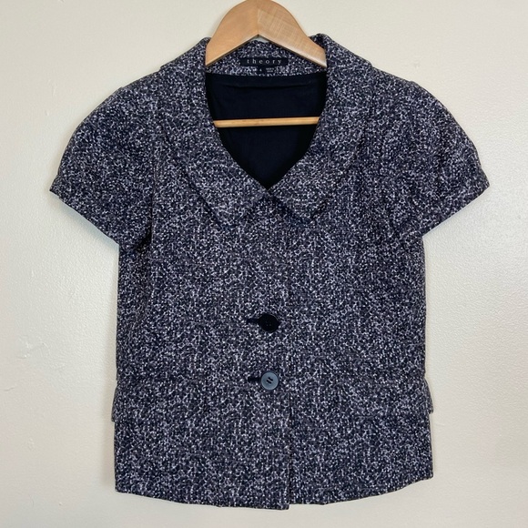 Theory Short Sleeve Jacket Top Size 4 Black White Speckle - Picture 1 of 5